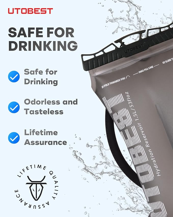 UTOBEST Hydration Bladder,TPU Water Bladder,Water Bladder for Hiking Backpack,BPA Free,Wide Opening,Leak-Proof,Water Reservoir for Hiking Cycling Camping Running-StrideForce Fitness