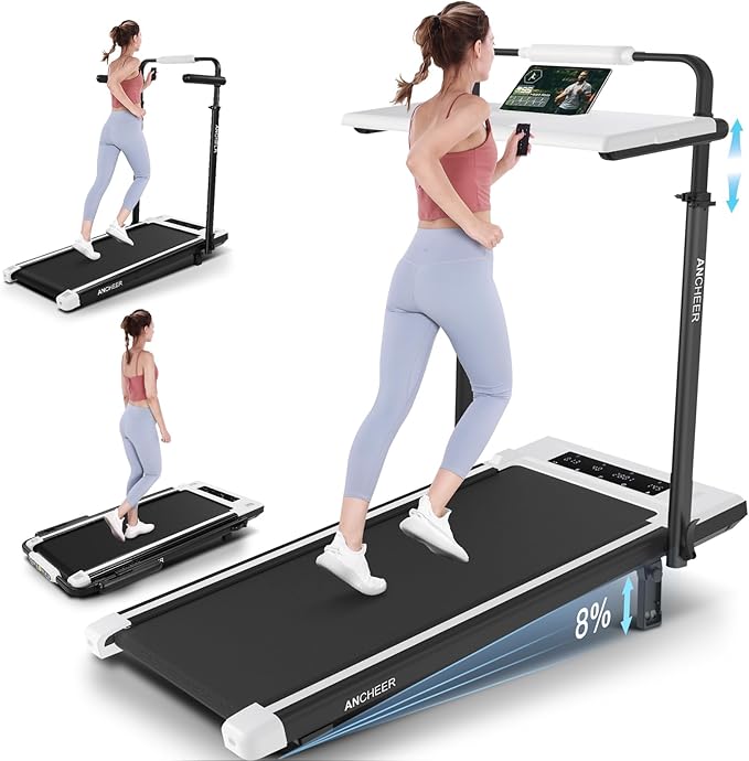 ANCHEER Walking Pad Treadmill with 12% Incline&Adjustable Height, 4 in 1 Under Desk Treadmills with Desk Workstation, Foldable Treadmill for Home 300lb,3 Type Control-StrideForce Fitness