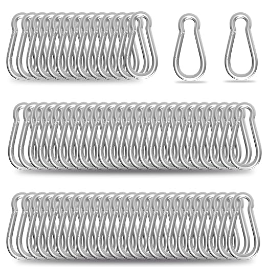 200PCS M5 Spring Snap Hook Carabiner, 2IN Heavy Duty Galvanized Steel Carabiner Clip, 220LBS Holding Capacity Spring Clips for Hammock Swing Outdoor Travel-StrideForce Fitness