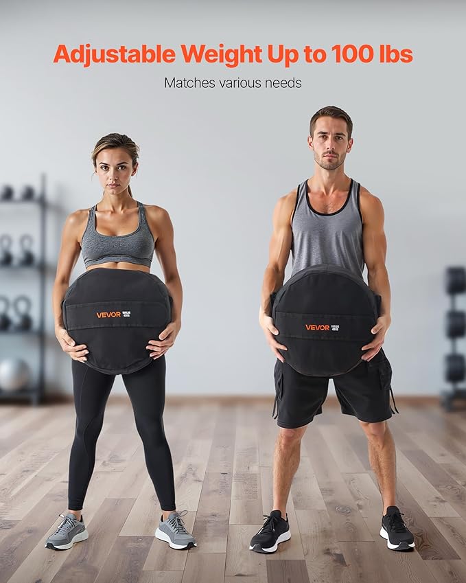 VEVOR Workout Sandbag, Heavy Duty Workout Power Bags with Handles, 100 lbs/45 kg Slam Bag for Fitness Strength Weight Training Cross-Training, Home Gym Exercise, Black (Unfilled)-StrideForce Fitness