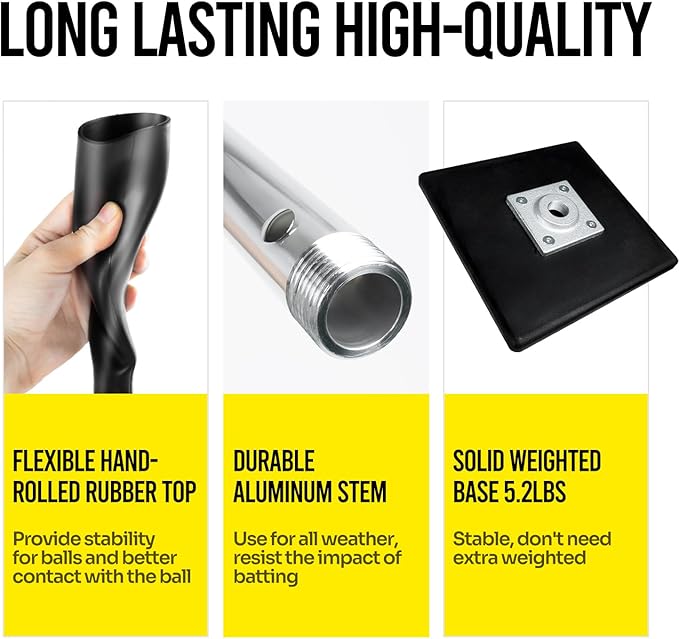 Baseball Batting Tee, Height Adjustable 20-27 inch for Kids and Youths, Durable Hitting Tee for Baseball/Softball with Rubber Top,Heavy-Duty Base| Easy Setup and Carrying-StrideForce Fitness