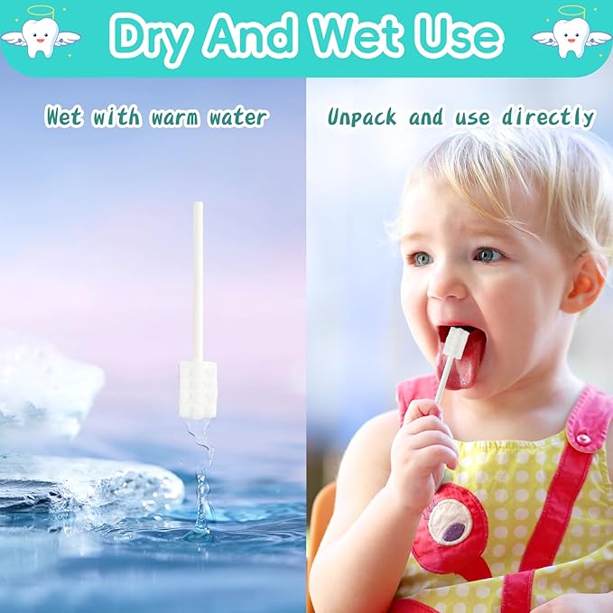 Baby Tongue Cleaner Toothbrush 30Pcs Disposable Infant Tooth Brush Clean with 2Pcs Finger Toothbrush Baby Oral Cleaning Stick Gauze Cleaner Stick Dental (Grey, 30 Piece Assortment)