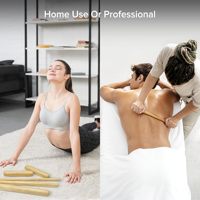 4PCS Solid Bamboo Massage Sticks & Guasha Set with Roller/Stick - 100% Bamboo Therapy Tools for Neck/Arm/Back/Legs/Full Body, Deep Tissue Massage, Muscle Relaxation, Body Shaping, Fatigue Relief-StrideForce Fitness