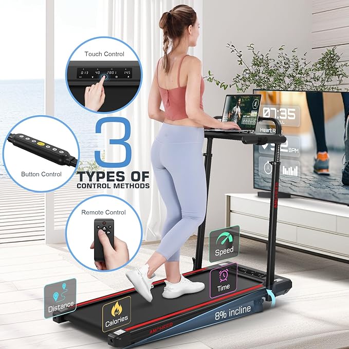 ANCHEER Walking Pad Treadmill with 12% Incline&Adjustable Height, 4 in 1 Under Desk Treadmills with Desk Workstation, Foldable Treadmill for Home 300lb,3 Type Control-StrideForce Fitness