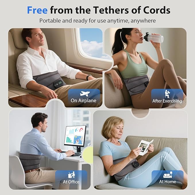 Lower Back Massager with Heat, Heating Pad for Back, Stomach Heating Pad, Waist Belt Wrap with Heat Vibration 3 Levels Adjustable, Touchscreen Control, Adjustable Size, Gifts for Dad Mom (Grey)-StrideForce Fitness