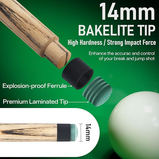 Kmise Break Jump Cue Stick - 21oz 23oz 25oz 28oz Pool Stick for Explosive Breaks and Effortless Jumps, Heavy Hitter Jump&Break Pool Cue with 14mm Pro Breaking Tip, Includes Pool Chalk and Glove-StrideForce Fitness