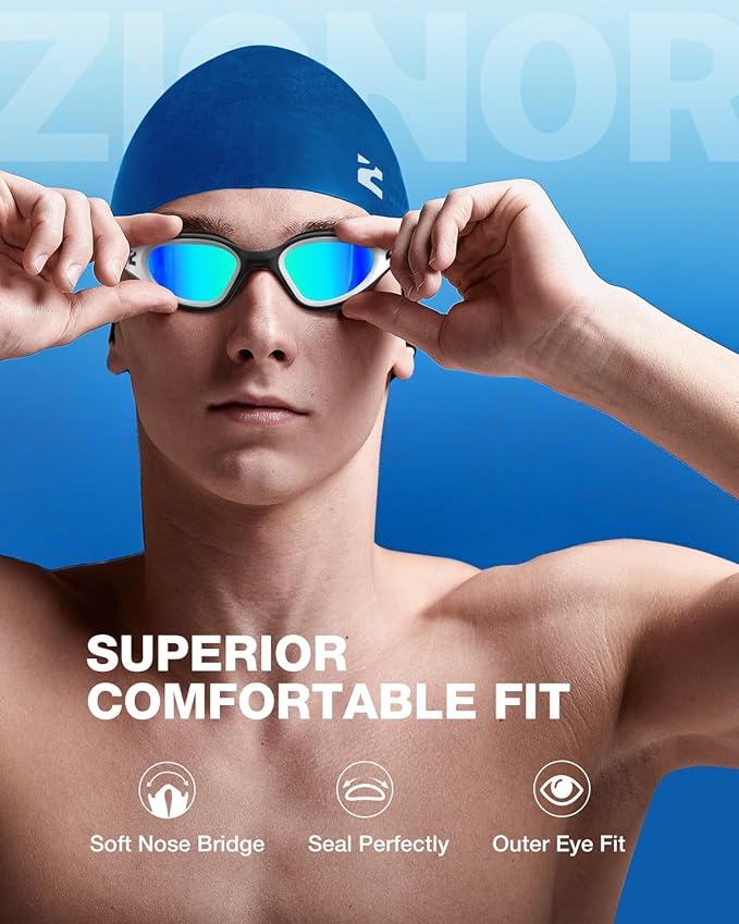 ZIONOR G1 Lite Swim Goggles with Swim Cap Comfortable Anti-fog Swimming Goggles Cap Set for Adult Men Women-StrideForce Fitness