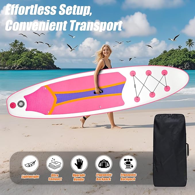10' Inflatable Stand Up Paddle Board, Ultra-Light Wide Yoga Board for All Skill Levels with Premium SUP Paddleboard Accessories, 84L Waterproof Bag, Non-Slip Comfort Deck for Youth & Adults-StrideForce Fitness