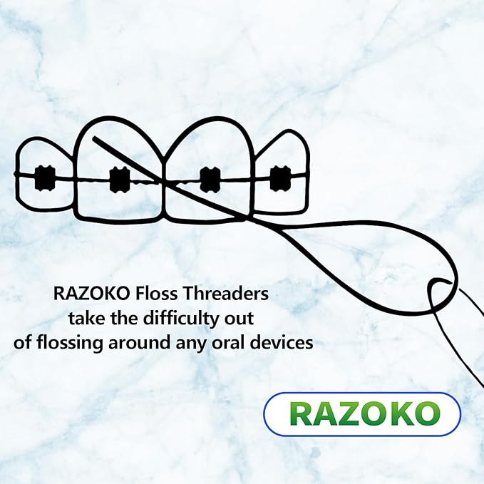 RAZOKO Floss Threaders | Dental Floss Threaders for Braces, Bridges, and Implants |210PCS (Pack of 3)