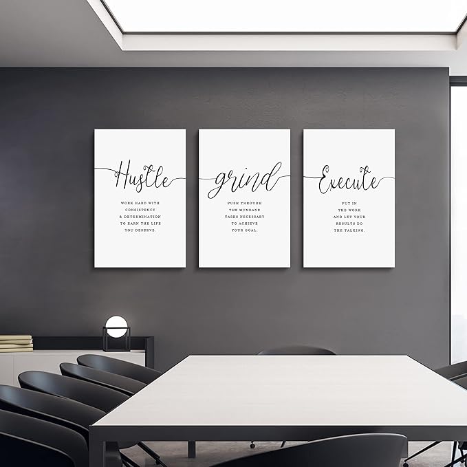 Canvas Grind Quote, Hustle Grind Execute, Inspirational Print, Office Wall Art, Large Poster, Motivational Wall Art, Office Decor Set of 3 Prints (16x24in x 3pcs)-StrideForce Fitness