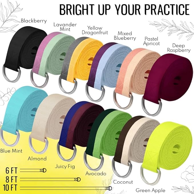 TECEUM Yoga Strap & Mat Strap – 2 IN 1 – Cotton – 6 ft 8 ft 10 ft (30+ colors) – Adjustable Non-Slip Belt for Yoga, Pilates, Stretching, Physical Therapy, Fitness & Home Workout – For Carrying Mats-StrideForce Fitness