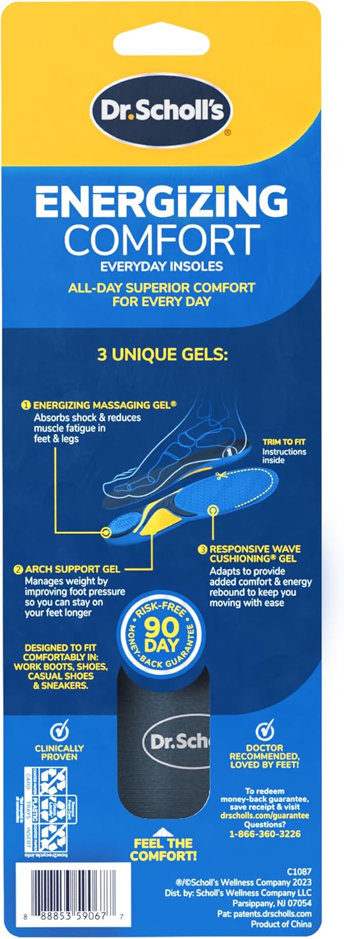 Dr. Scholl’s Energizing Comfort Women’s Everyday Insoles with Massaging Gel - Clinically Proven, All-Day Energy and Comfort Inserts, Patented Triple Gel Design, Shock Absorbing, Arch Support: 2 Pairs-StrideForce Fitness