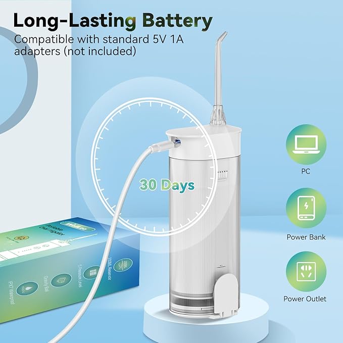 Mini Water Flosser for Teeth,Travel Dental Flosser Picks, Portable Oral Irrigator with Telescopic Water Tank, 5 Modes IPX7 Waterproof Tooth Flosser for Brace, Sensitive Teeth, with Storage Bag