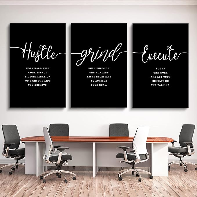 Gift for Boss,Framed Canvas Wall Art Success Quote, Office Wall Art, Black Large Poster, Positive Motivational Set of 3 Prints, Execute Failure Definition, Inspirational Print (F-3pcs,24x36inchx3pcs)-StrideForce Fitness