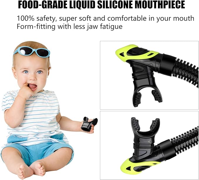 Aegend Dry Snorkel, Dive Mask Easy-Breath Free Diving Snorkel for Snorkeling Scuba Diving Freediving Swimming, with Top Dry Valve and Food-Grade Silicone Mouthpiece-StrideForce Fitness