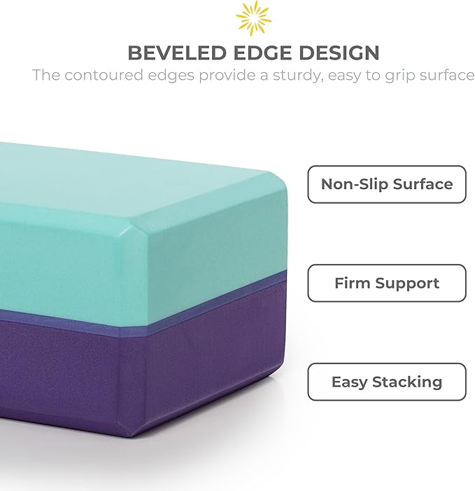 Sunshine Yoga 4" Striped Yoga Block, 6 Pack Bulk EVA Foam Yoga Blocks, Firm and Supportive Yoga Brick, Balance Foam for Stretching, Pilates, and Workout, 4" x 6" x 9"-StrideForce Fitness