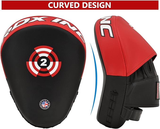 RDX Boxing Pads Focus Mitts, Maya Hide Leather Curved Hook and Jab Target Hand Pads, Great for MMA, Kickboxing, Martial Arts, Muay Thai, Karate Training, Padded Punching, Coaching Strike Shield-StrideForce Fitness
