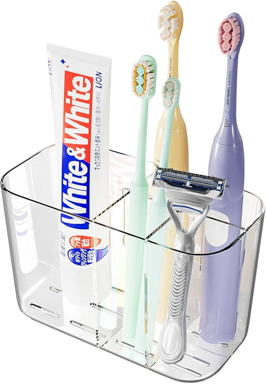 Wall Mounted Electric Toothbrush Holder, 5 Slots Clear Tooth Brush and Paste Holder for Bathroom, Cute Kids Toothbrush Holders and Toothpaste Accessories(Clear)