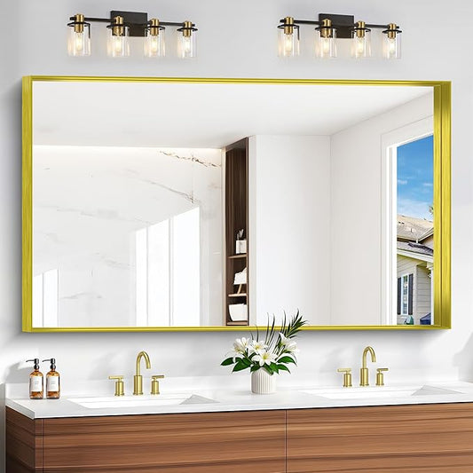 Gold Bathroom Mirror, 36x60 Inch Rectangular Deep Frame Mirror, Large Wall Mounted Bathroom Vanity Mirror Over Sink for Bedroom,Restroom, Living Room, Hangs Vertically or Horizontally-StrideForce Fitness