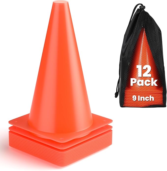 GHB Soccer Cones 7" 9" of 12 24 Pack Disc Soccer Sport Cones Training Field Marker Agility Cones for Basketball, Coaching, Practice Equipment Includes Drills Guide-StrideForce Fitness