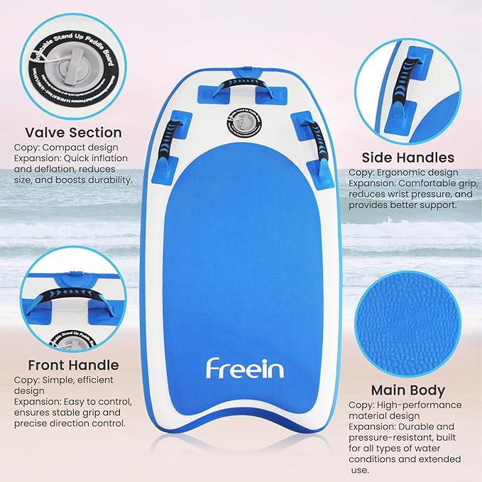 Freein Body Board Inflatable, Surfboards BodyBoards for Beach River, Foldable Design for Easy Storage and Transport Anywhere-StrideForce Fitness