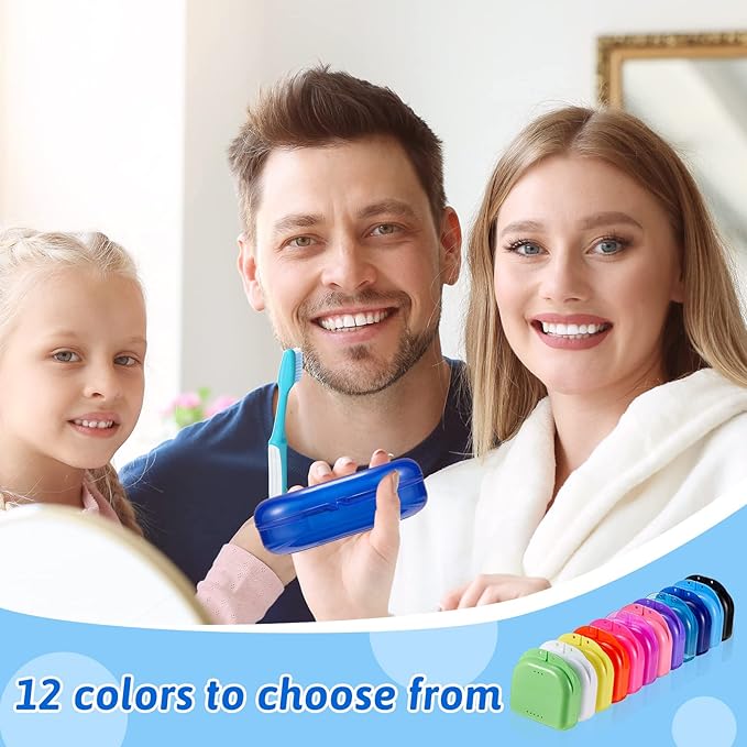 Maxdot 300 Pack Retainer Cases Bulk with Vent Holes Orthodontic Mouth Guard Case 12 Colors Denture Container Multicolor Dental Storage Box for Travel Dentist Office