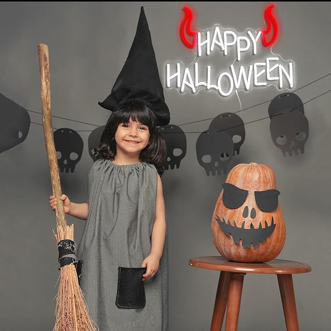 Happy Halloween Neon Sign - Dimmable LED Red Little Corner Light for Wall Decor - USB Powered for Halloween Decoration, Home Spooky Party, Bedroom Decor-StrideForce Fitness