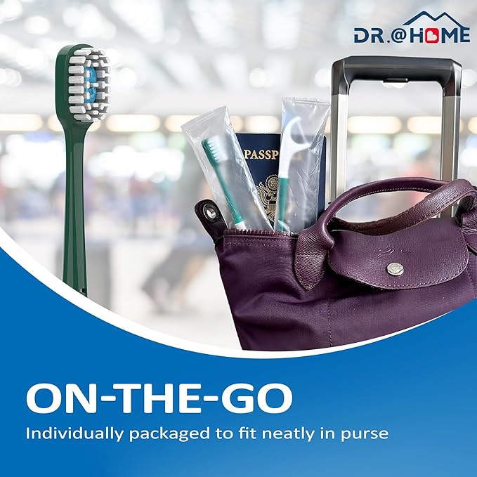 Disposable Travel Toothbrush on The go, Oral Care Set, Prepasted Mini Toothbrush 5 in 1 (Mint Paste+ Soft Bristles+Flosser+Pick+Tongue Scraper) | Individually Wrapped 24 Count - 1 Pack