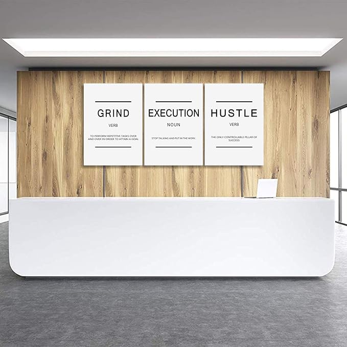 Inspirational Framed Canvas Wall Art - Grind Slogan, Success Quotes, Office Wall Art, Large Poster, Positive Motivational, Execute Poster (C-3pcs, 12x16in x3pcs)-StrideForce Fitness