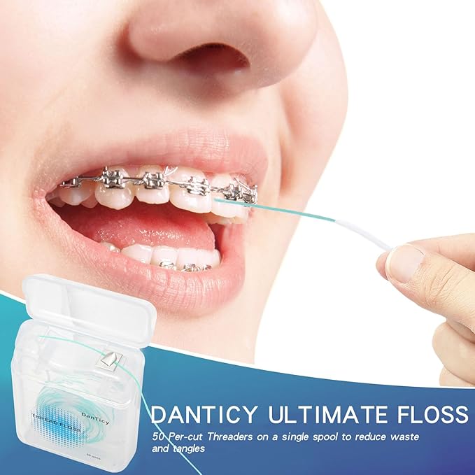 840D Fluffy Floss Threaders,Deep Clean Dental Floss for Braces, Bridges, and Implants,Super Floss Pre-Cut (100 Count (Pack of 2))