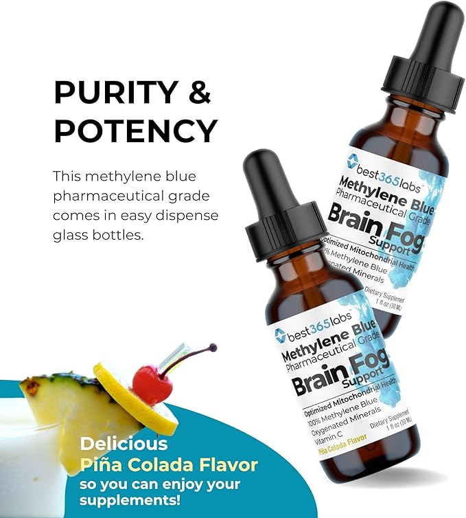 Methylene Blue Pharmaceutical Grade, USP Grade, Third-Party Tested with Vitamin C - Memory Booster - Improves Cognitive Function and Focus - Clear Thoughts and Reduced Fog - Liquid Supplement-StrideForce Fitness