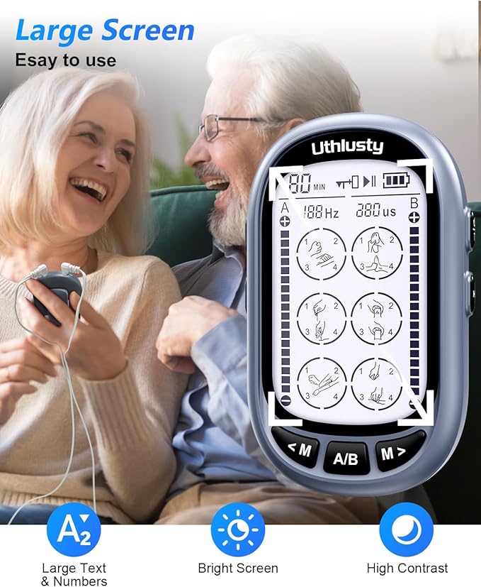 TENS Unit Muscle Stimulator for Pain Relief Therapy–Dual Channel 24 Modes TENS Machine&EMS Muscle Stimulator,Upgraded Large Screen Portable Muscle Stimulator for Back,Shoulder,& Neck Pain with 10 Pads-StrideForce Fitness