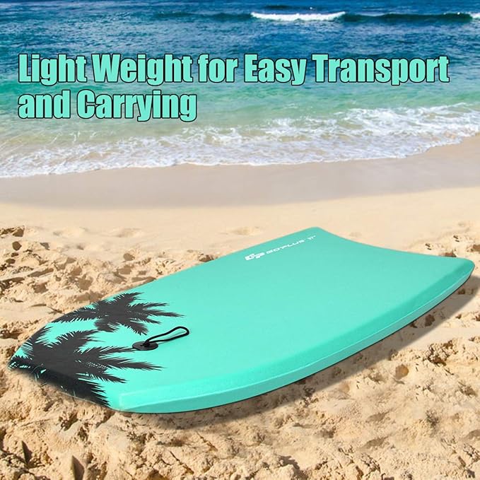 Goplus 41''/37''/33'' Lightweight Body Board for Beach, Surf Board with EPS Core, XPE Deck, HDPE Slick Bottom, Wrist Leash, Bodyboard for Kids Adults Surfing-StrideForce Fitness