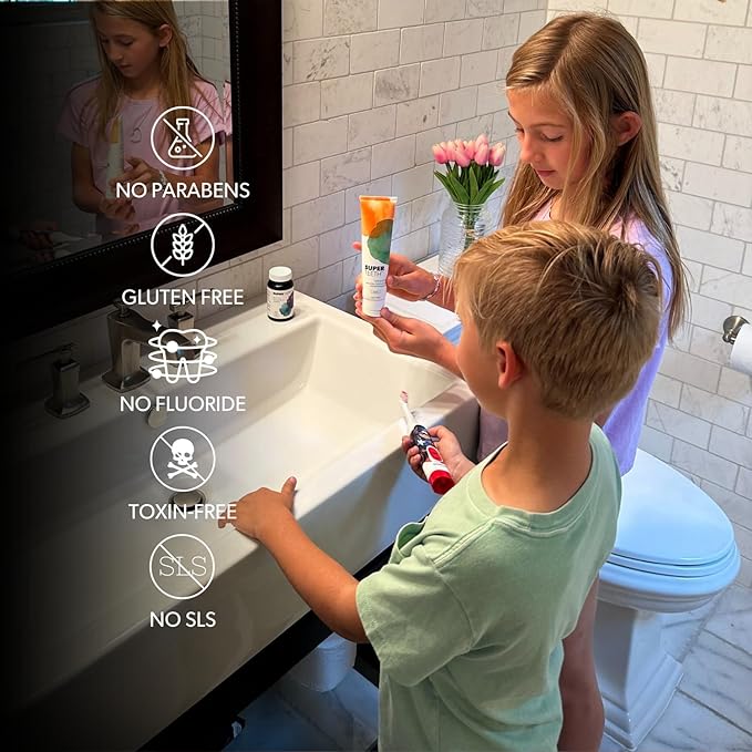 SuperTeeth Prebiotic Mineral Toothpaste for Adults & Kids with Hydroxyapatite | Fights Cavities & Plaque Buildup | Breath Freshener | Fluoride Free & SLS Free | Remineralizes Teeth | USA-Made | Mint