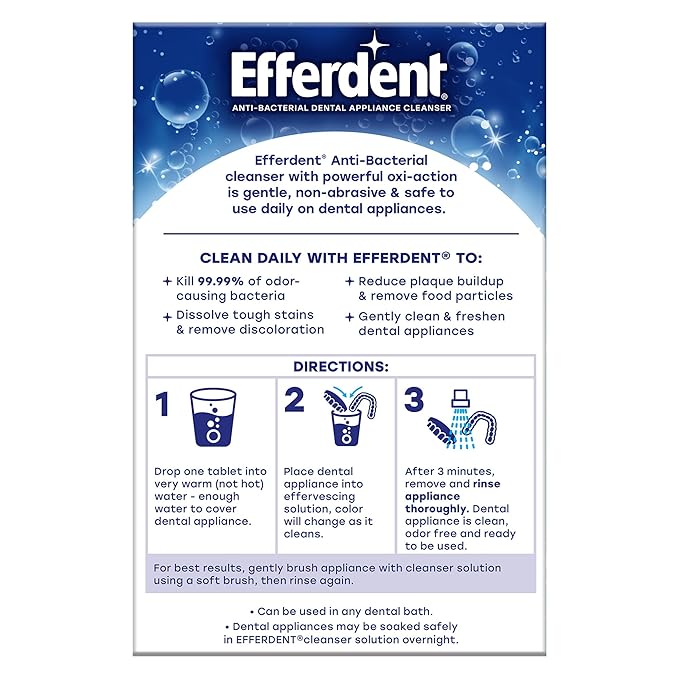 Efferdent Denture Cleaner Tablets – Deep Clean Brightening for Dental Appliances, Aligners, Mouth Guard, and Retainer Cleaner Tablets, Complete Clean, 126 Count