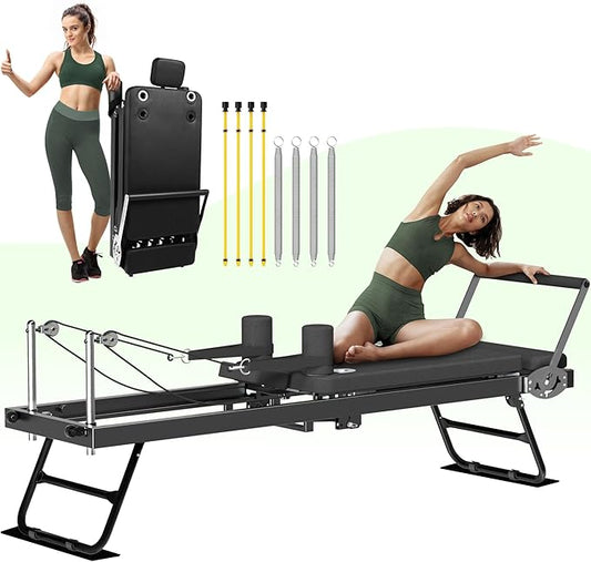 Pilates Reformer, Foldable Reformer Pilates Machine, Pilates Equipment for Home Women Use Gym Workout & Advanced and Beginners Users, Up to 400 lbs Weight Capacity Reformers-StrideForce Fitness