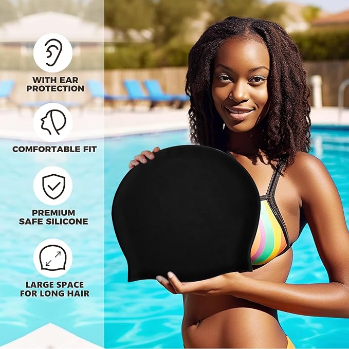 Extra Large Swim Cap - Silicone Cap for Long/Short Hair, Braids & Dreadlocks - Keeps Hair Dry-StrideForce Fitness