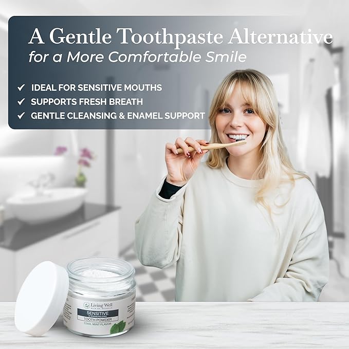 Living Well with Dr. Michelle Sensitive Remineralizing Tooth Powder | Fluoride-Free Hydroxyapatite Formula | Supports Daily Comfort for Sensitive Teeth
