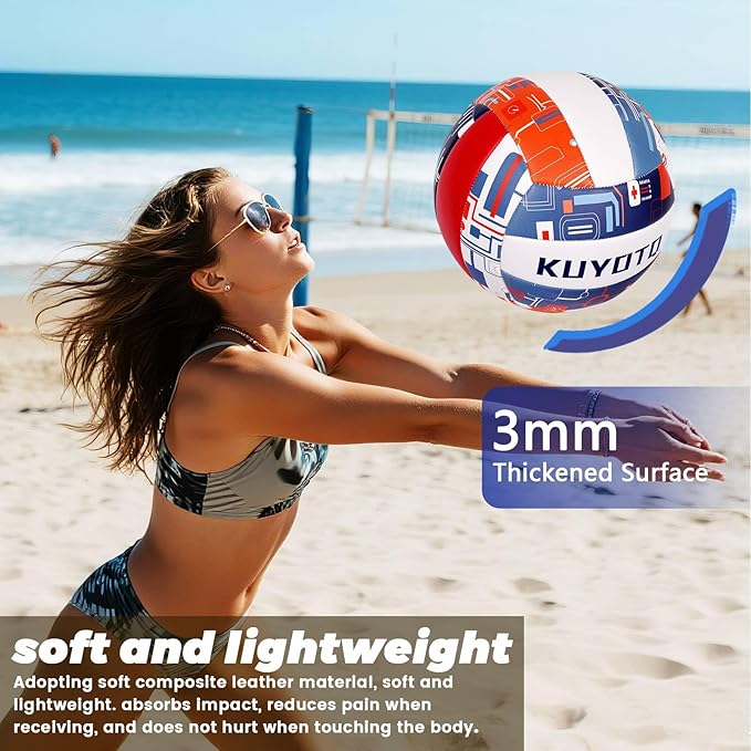KUYOTQ Official Size 5 in&Outdoor Beach Volleyball,3MM Thickened Surface Soft Leather Youth Womens Mens Volleyball for Game Gym Training(Deflated)-StrideForce Fitness