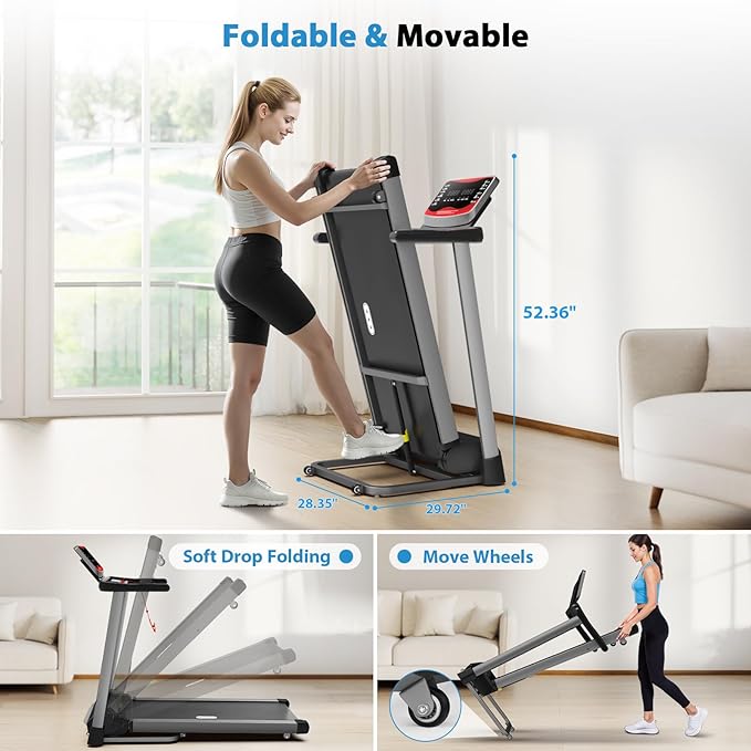 CIIHI Treadmill with Auto Incline - 400 LBS Capacity 15% Auto Incline Treadmill for Home - 0.5-12 MPH Foldable Running Machine with 47.2”x18.1” Belt, APP, Speaker, Speed & Incline Quick Button-StrideForce Fitness