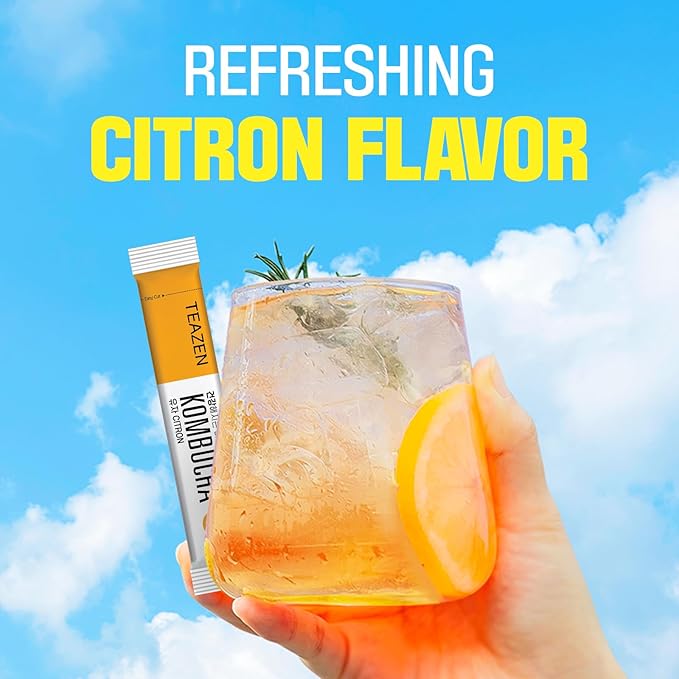 TEAZEN Citron Kombucha Tea, Hydration Drink Mix, Sugar Free, Live Probiotics & Prebiotics, 10 Sticks, 1.76oz-StrideForce Fitness