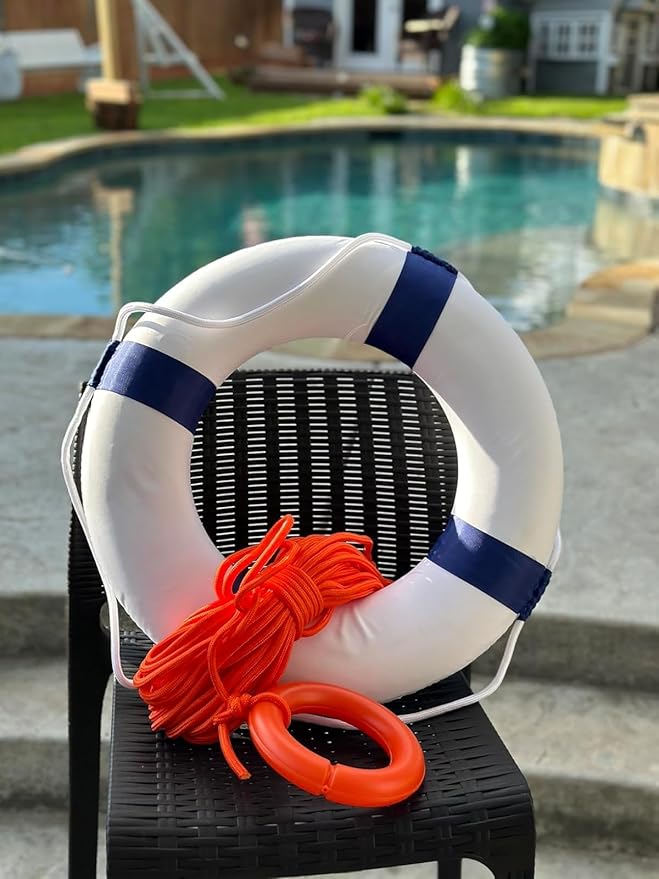 Lifebuoy Set 20Inch Life Preserver Ring and Water Floating Lifesaving Rope 98.4FT,Swim Foam Buoy,Swimming Pool Safety Throwing Ring with Perimeter Rope,Throwable Flotation Device-StrideForce Fitness