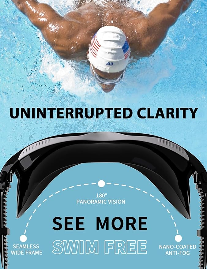 180°Panoramic Swim Goggles Adult, Ultra-Comfort Liquid Silicone Anti-Fog/UV Pool & Outdoor Women Men Youth-StrideForce Fitness
