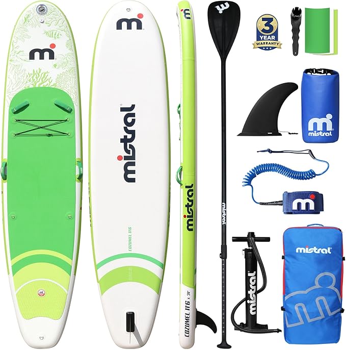Mistral Stand Up Paddle Board, 11'6 x31''x6'' Inflatable SUP with Premium Paddleboard Accessories, Carry Bag, Dual Action Pump, Paddle, Leash, Wide Stable Design, Non-Slip Deck for Adults & Youth-StrideForce Fitness