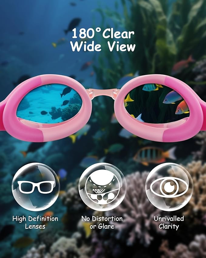 Kids Swim Goggles, Anti-fog and UV Protection with Swim Cap for Age 3-15 Youth Boys Girls Toddler-StrideForce Fitness