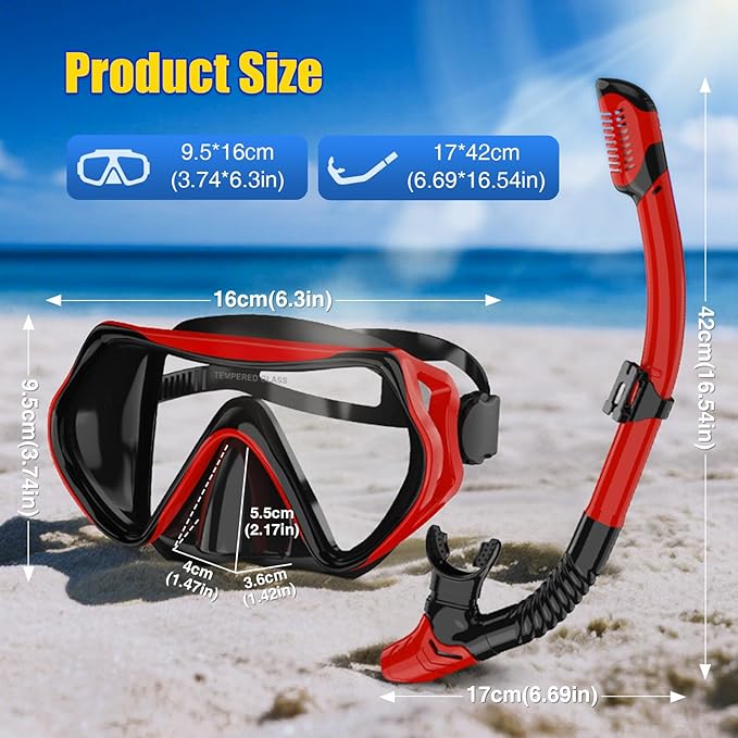 Snorkeling Gear, Dry Snorkel Set180° Panoramic Wide View,Anti-Fog Scuba Diving Mask, Professional Snorkeling Gear for Free Breathing, Swimming, Diving-StrideForce Fitness