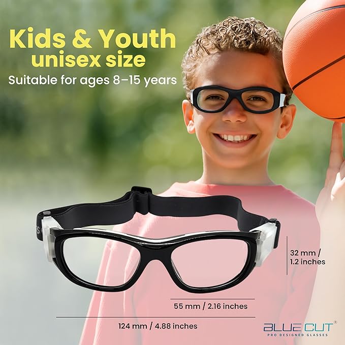 BLUE CUT Safety Basketball Goggles For Kids for Outdoor Sports Activities Anti Fog Replaceable to Prescription Lenses-StrideForce Fitness