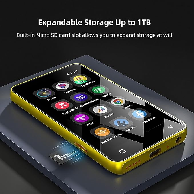 80GB MP3 Player with Bluetooth and WiFi, MP4 MP3 Player with Spotify,Spotify Kids，4" Full Touch Screen with Pandora, Music Player with Audible，Android MP3 with Speaker (Gold_Black)-StrideForce Fitness