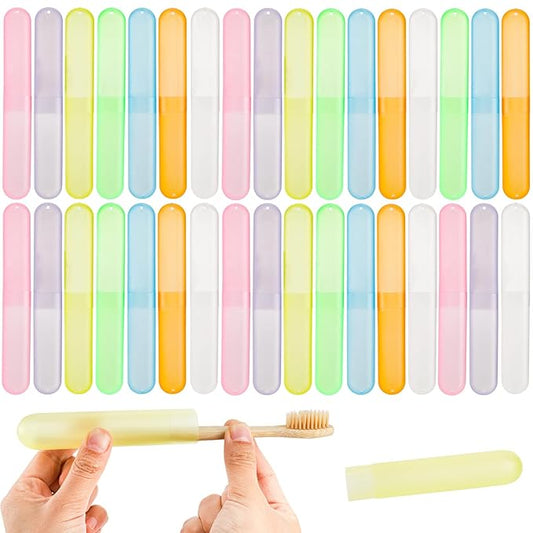 Hedume 35 Pieces Travel Toothbrush Case, 7 Colors Portable Plastic Dust-proof Breathable Toothbrush Holder for Travel, Camping, Home, School, Business
