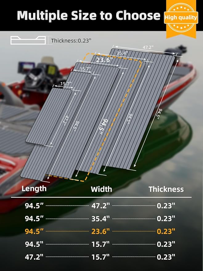 FOCEAN Boat Flooring EVA Foam Boat Decking Faux Teak Marine Flooring Boat Mat Boat Carpet Sheet for Motorboat RV Yacht Kayak Surfboard, 94.5"x 47.2"/35.4"/23.6"/15.7"-StrideForce Fitness